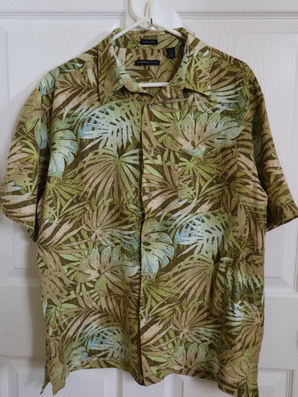 Washable Linen Floral Palm Print Hawaiian Shirt Short Sleeve Van Heusen Sz L